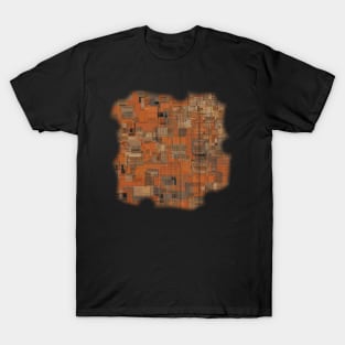 Rust-colored Pattern with Random Shapes and Lines T-Shirt